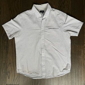 Club Monaco button up collared short sleeve striped shirt, size large